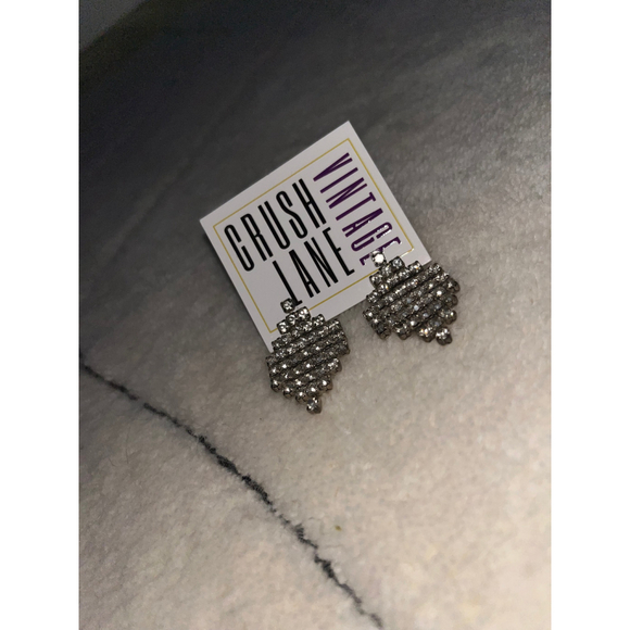 Vintage Rhinestone Diamond Shape Drop Style Fashion Earrings - Picture 3 of 4